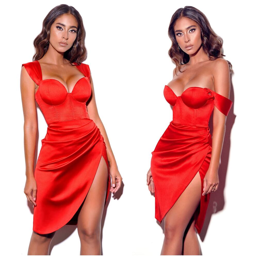 Miss Circle Hedy Red Satin Corset Draped Dress Size XL Sexy Cocktail Wedding
